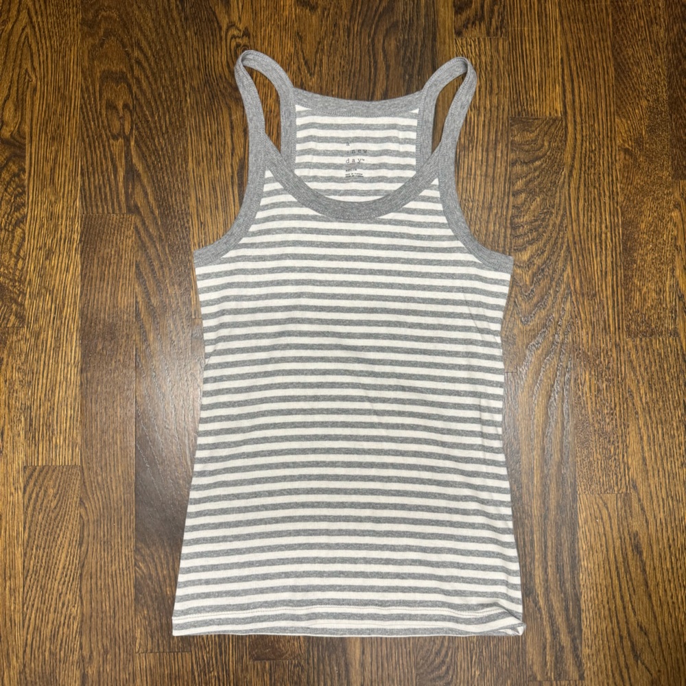 A New Day Ribbed Tank Top - grey striped - size: S